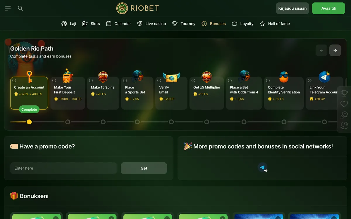 RioBet Casino — Promotions, captured from Finland