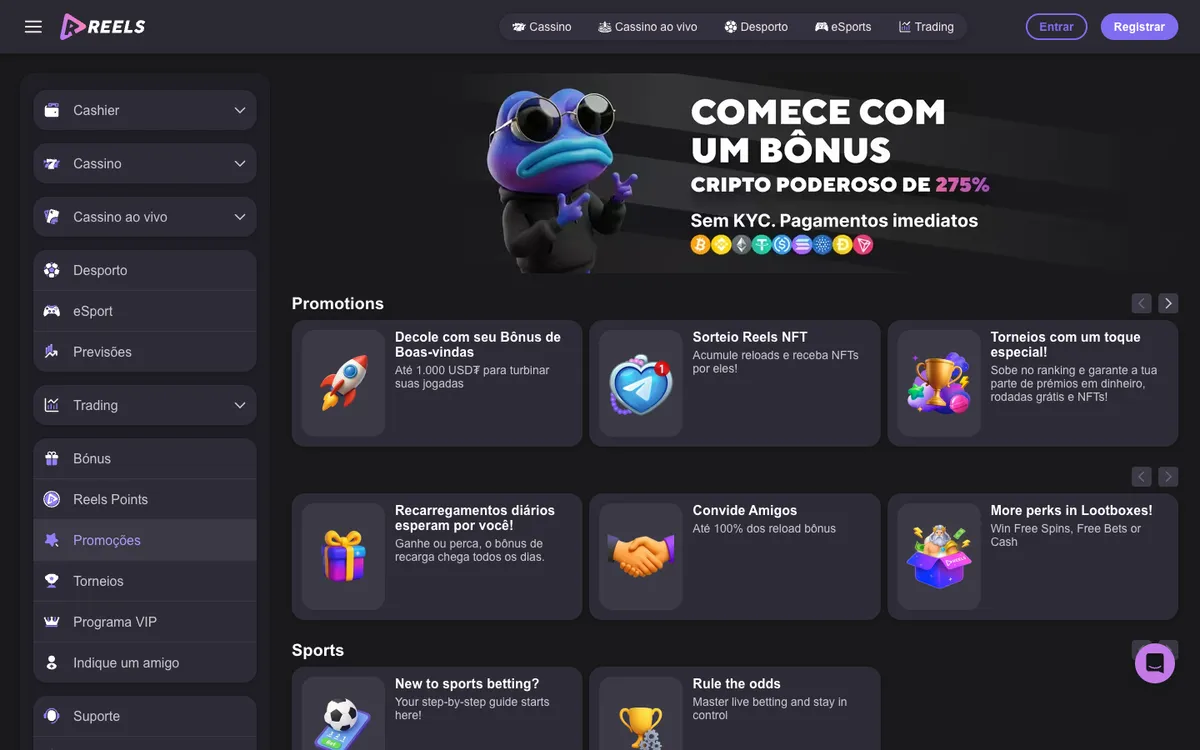 Reels Casino — Promotions, captured from Brazil