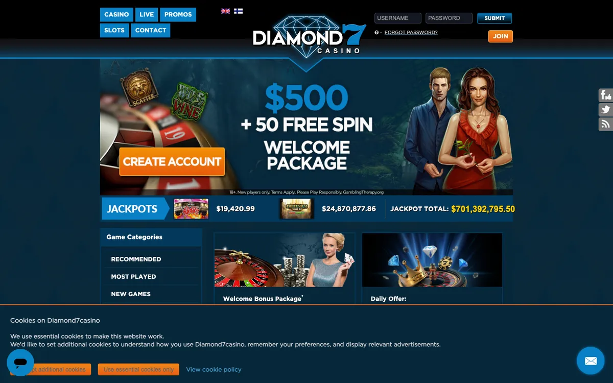 Diamond 7 Casino — «Акции», снято из страны Канада