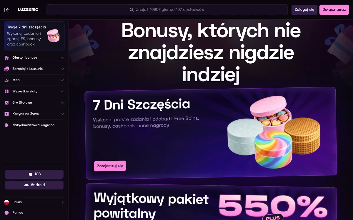 Lussurio Casino — Promotions, captured from Poland
