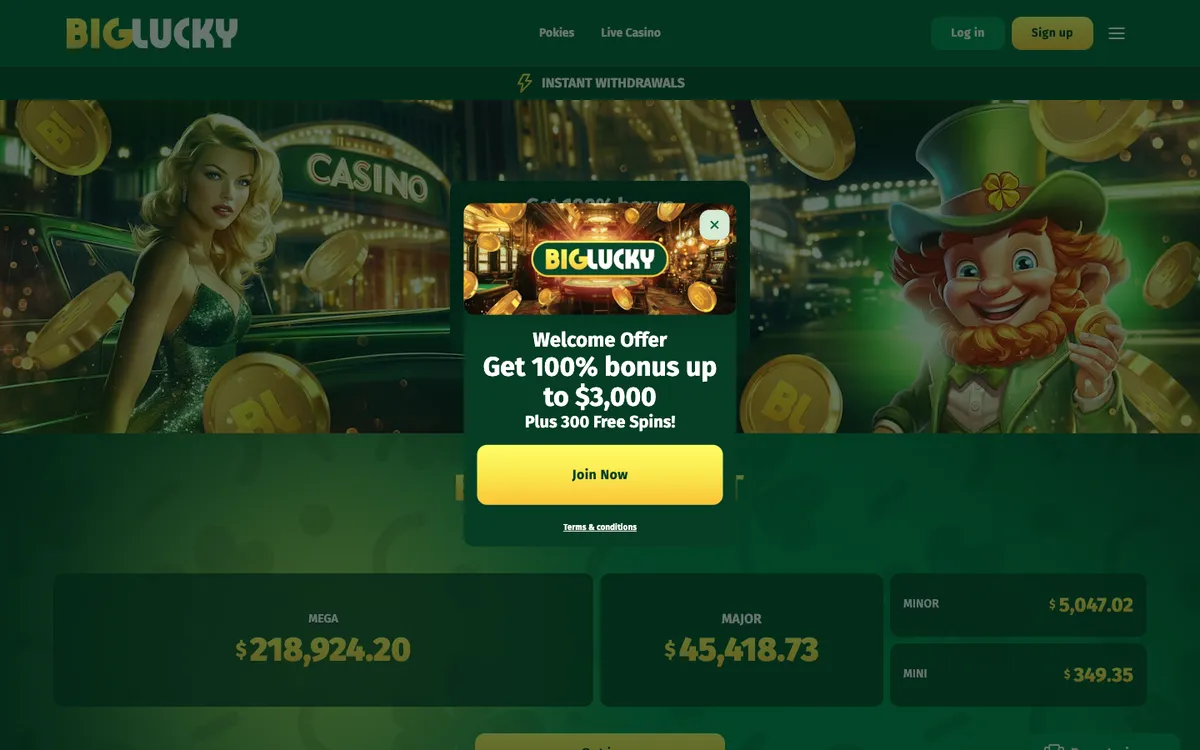 Big Lucky Casino — Home page, captured from New Zealand
