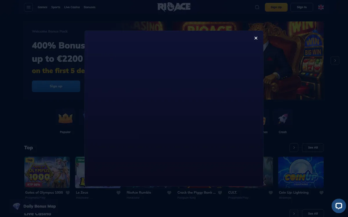 RioAce Casino — Sign-up, captured from Norway