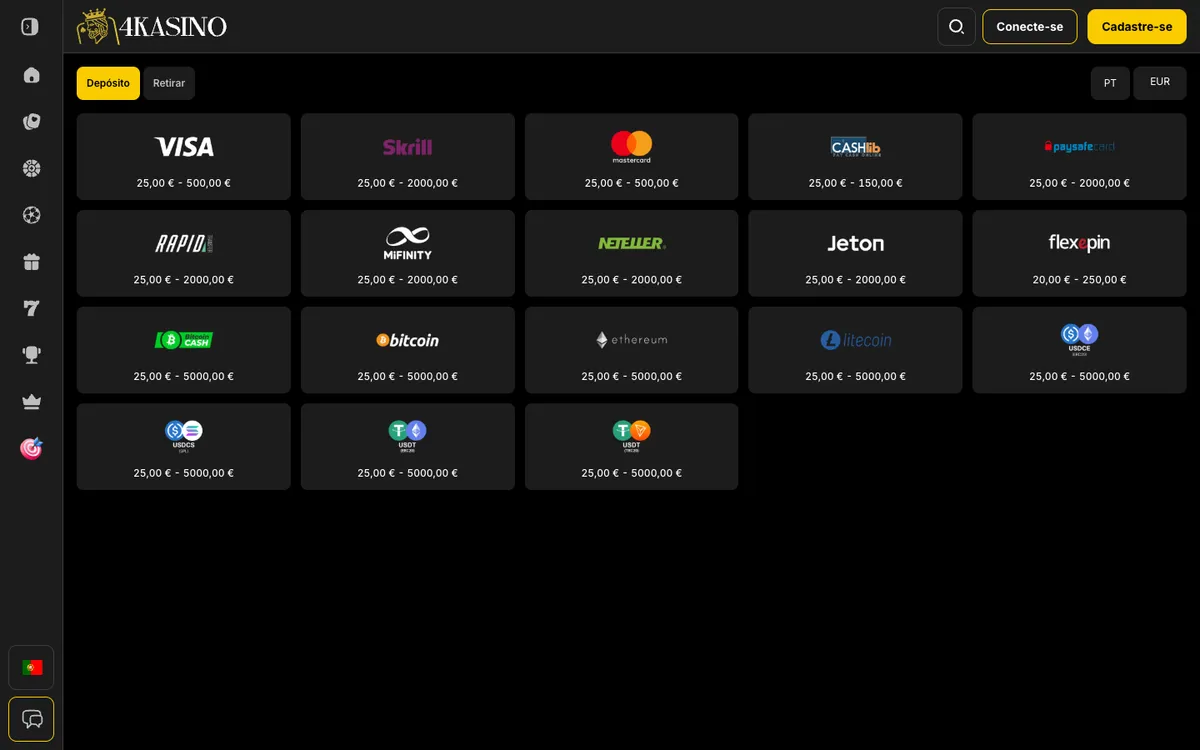4Kasino Casino — Payments, captured from Portugal