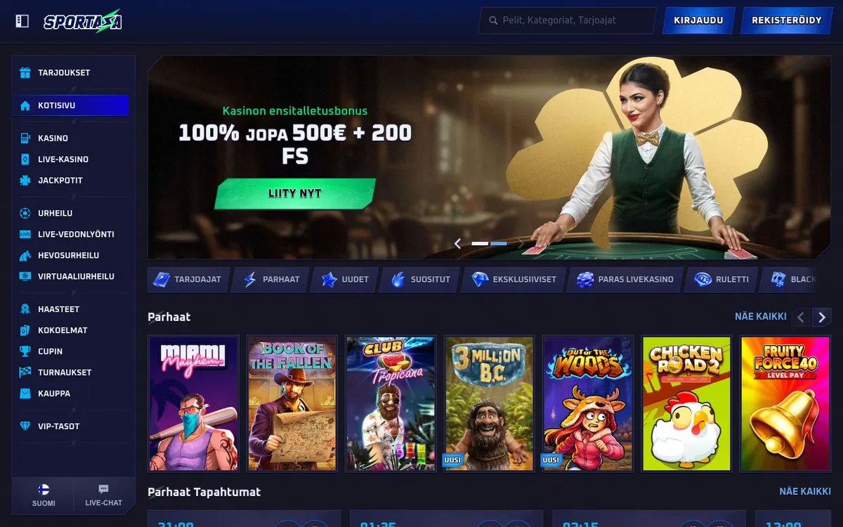 Sportaza Casino — Home page, captured from Finland
