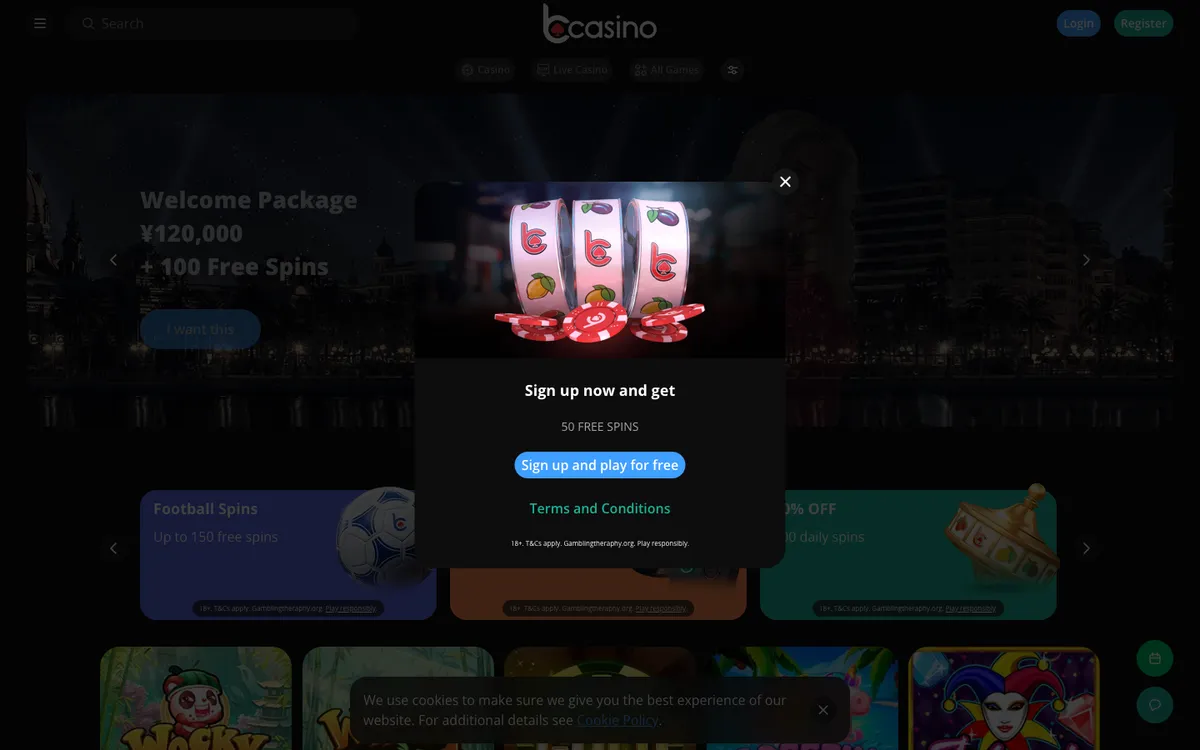 bCasino — Home page, captured from Japan