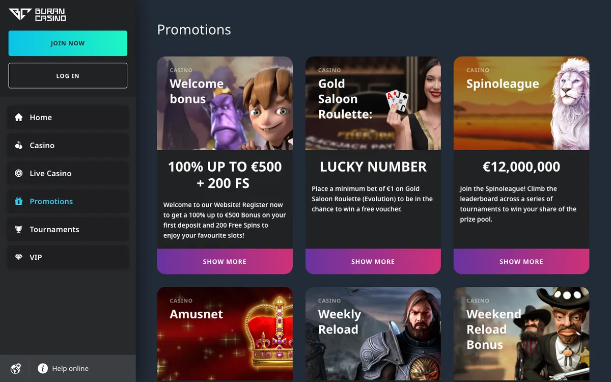 BuranCasino — Promotions, captured from Nigeria