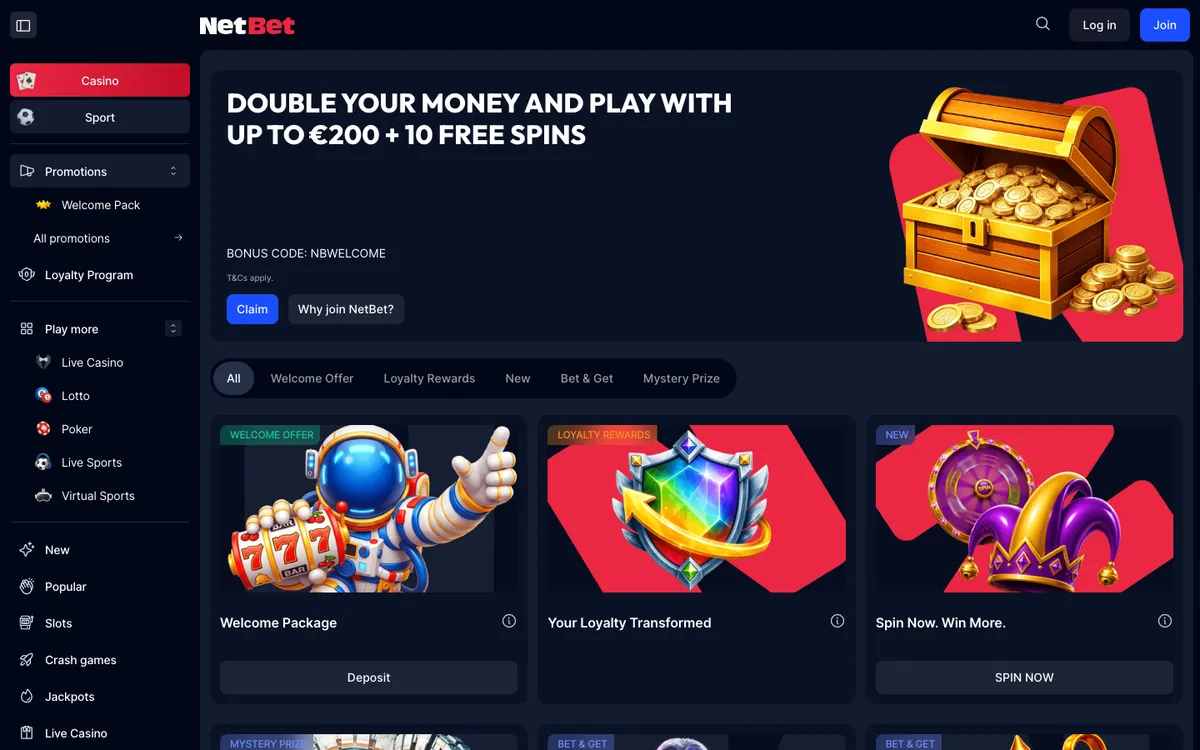 NetBet Casino — Promotions, captured from Austria