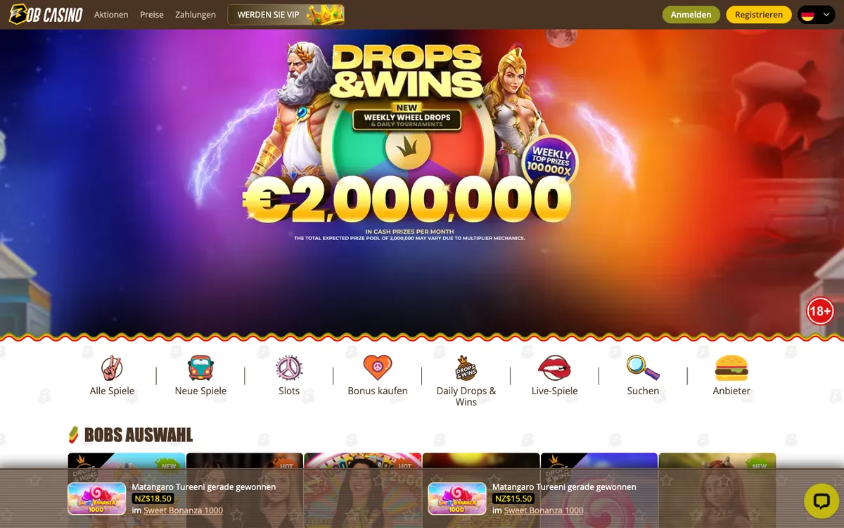 Bob Casino — Home page, captured from Austria