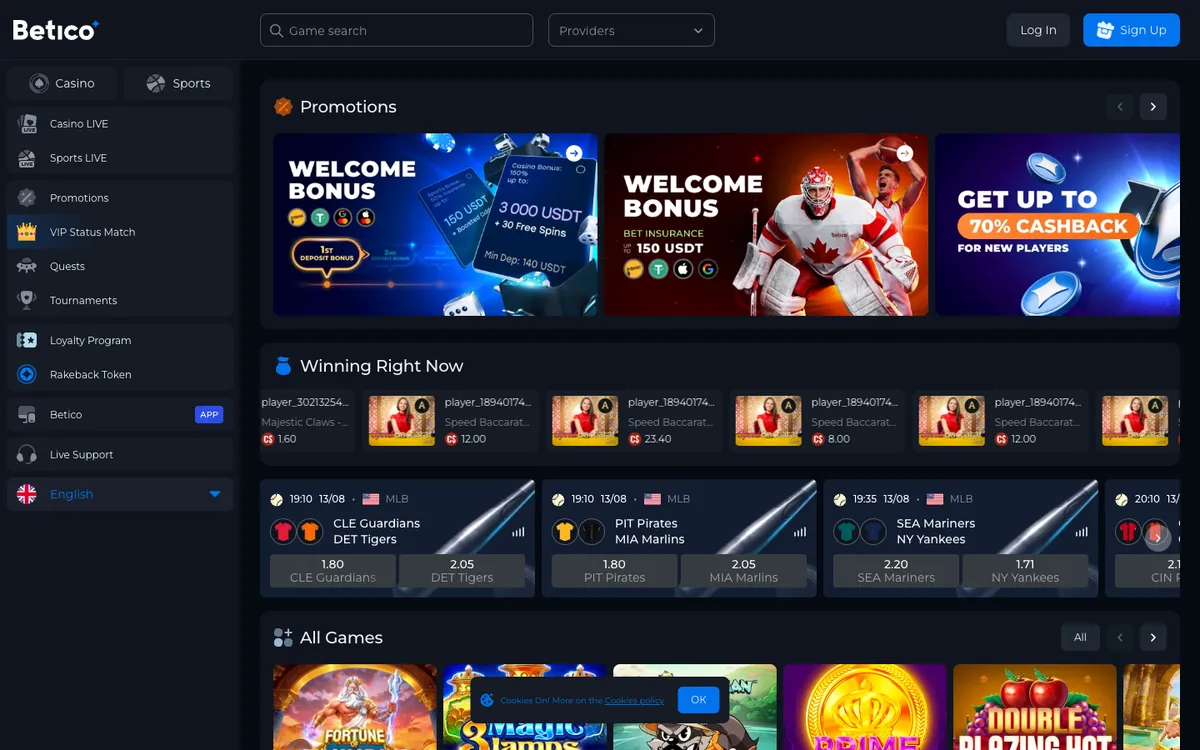 Betico Casino — Home page, captured from Indonesia