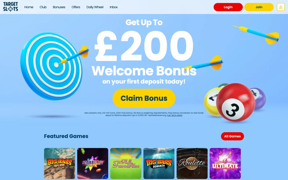 Target Slots Casino — «Регистрация», снято из страны Великобритания