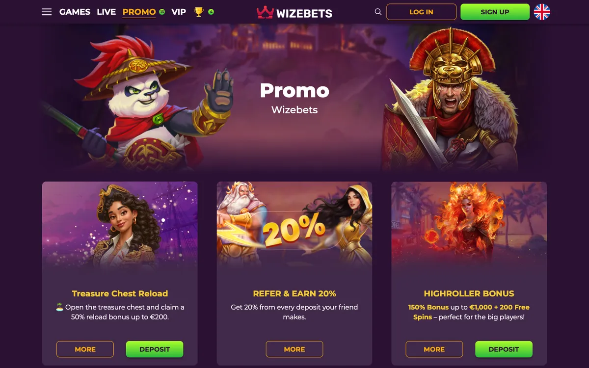 Wizebets Casino — Promotions, captured from Belgium