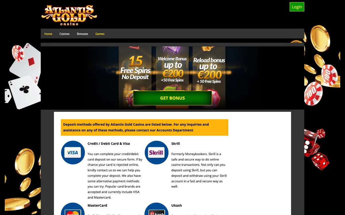 Atlantis Gold Casino — Payments, captured from Australia
