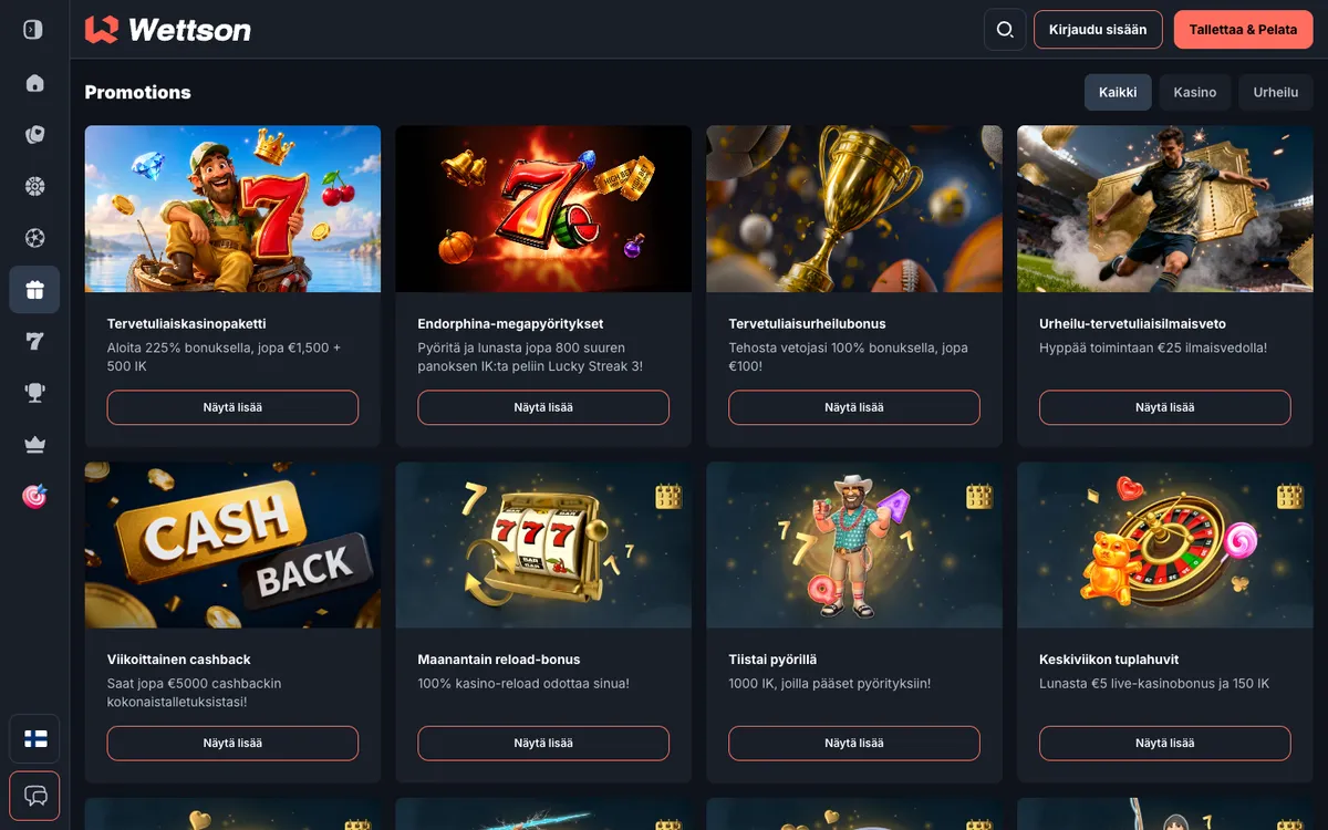 Wettson Casino — Promotions, captured from Finland