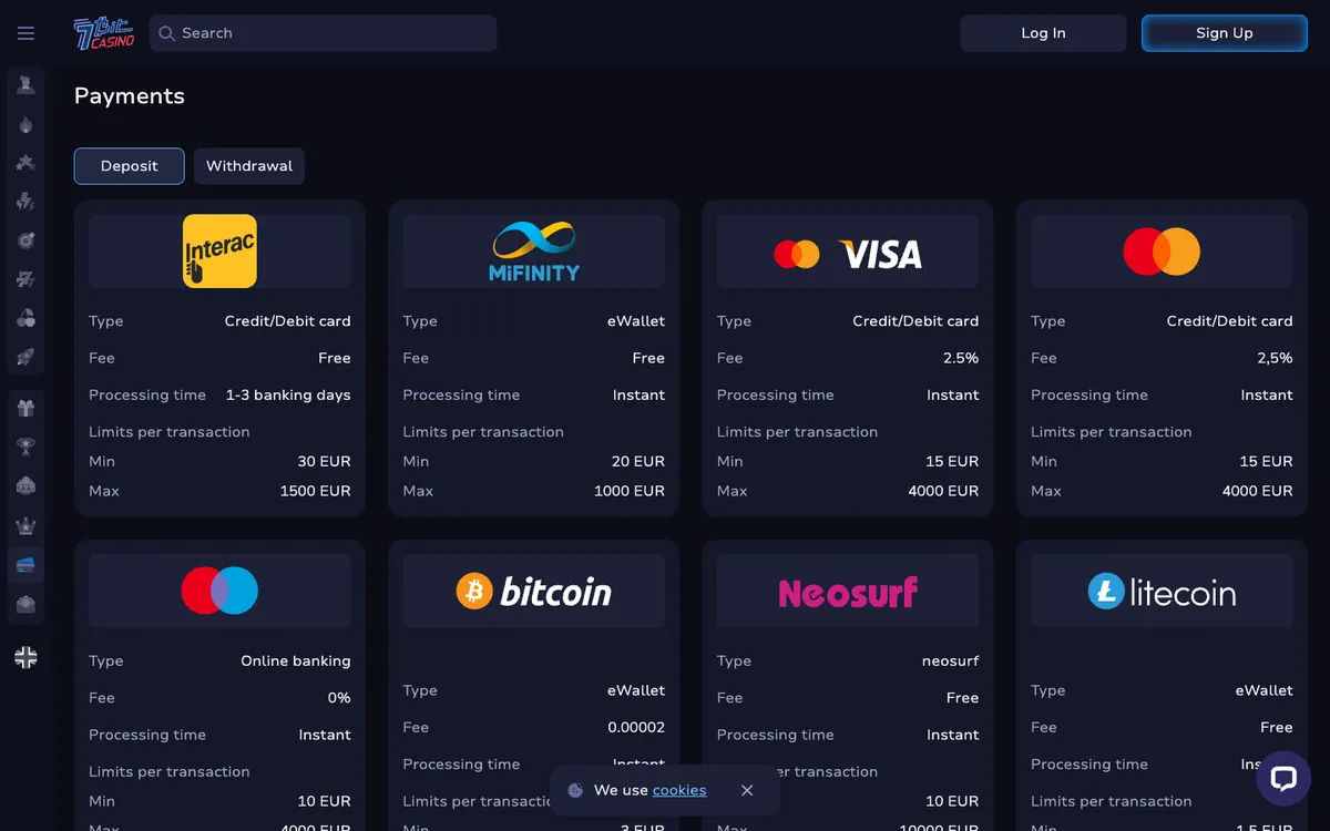 7BitCasino — «Платежи», снято из страны Италия