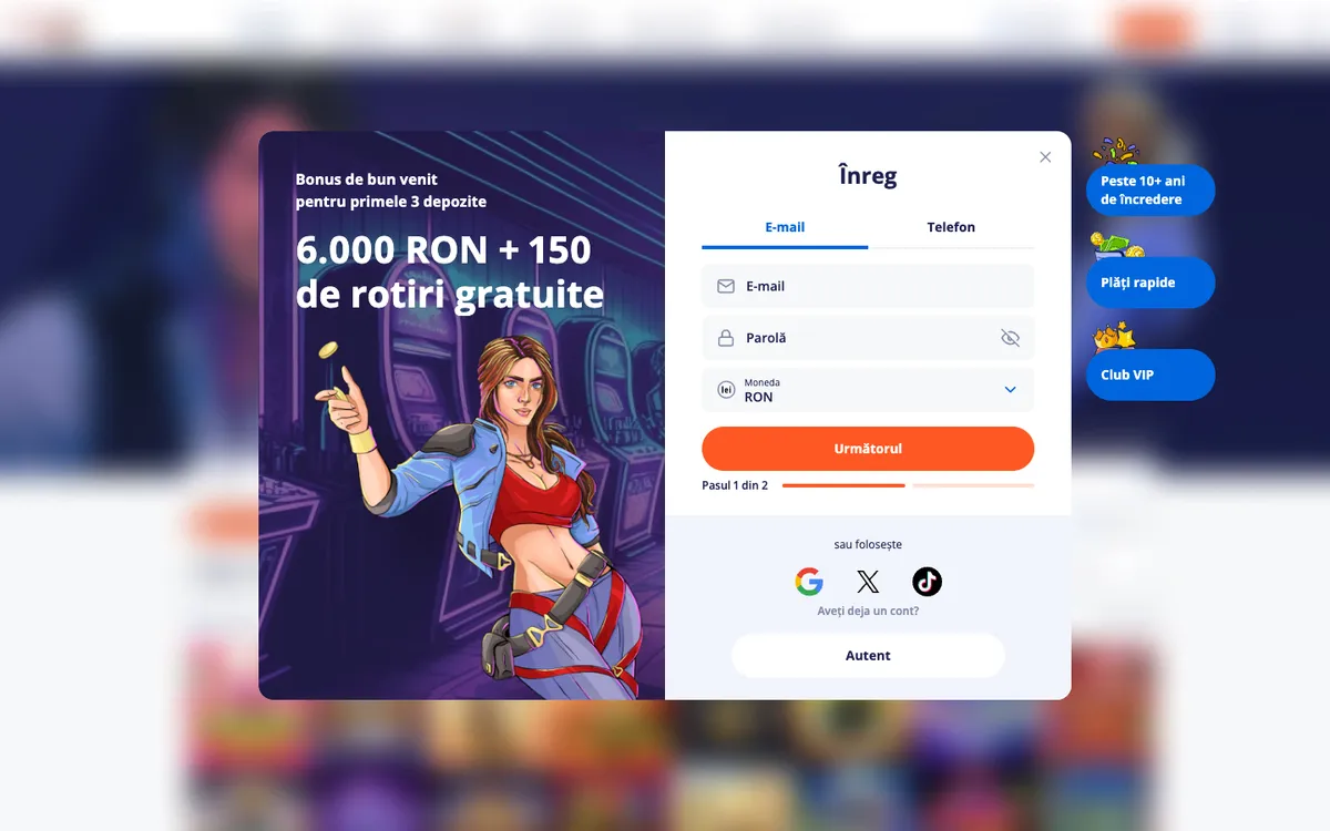V.Vegas Casino — Sign-up, captured from Romania
