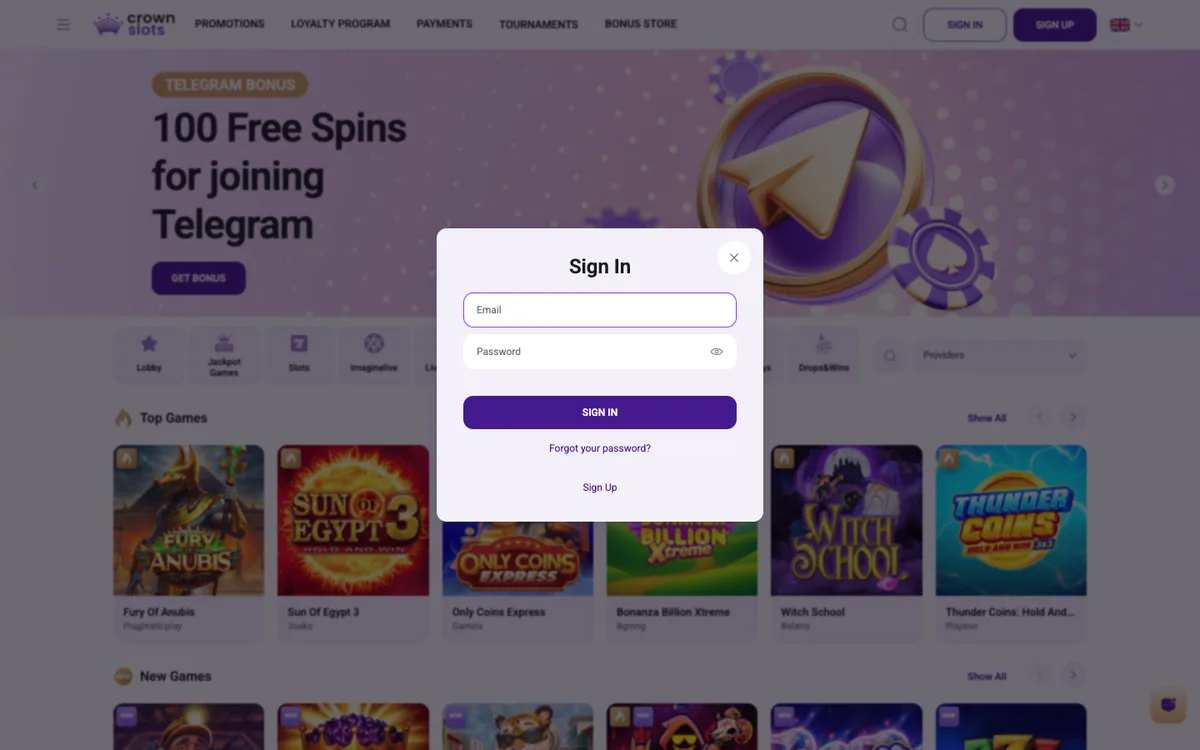 Crownslots Casino — «Регистрация», снято из страны Новая Зеландия
