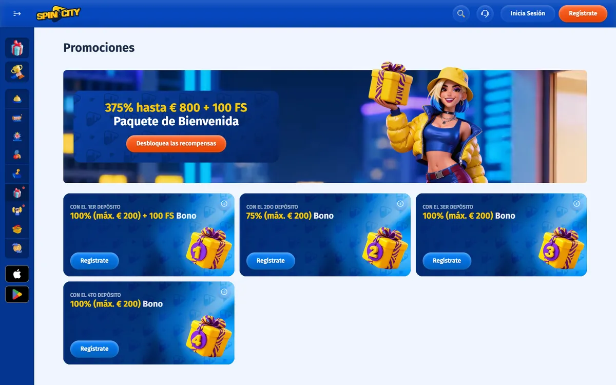 Spin City Casino — Promotions, captured from Spain