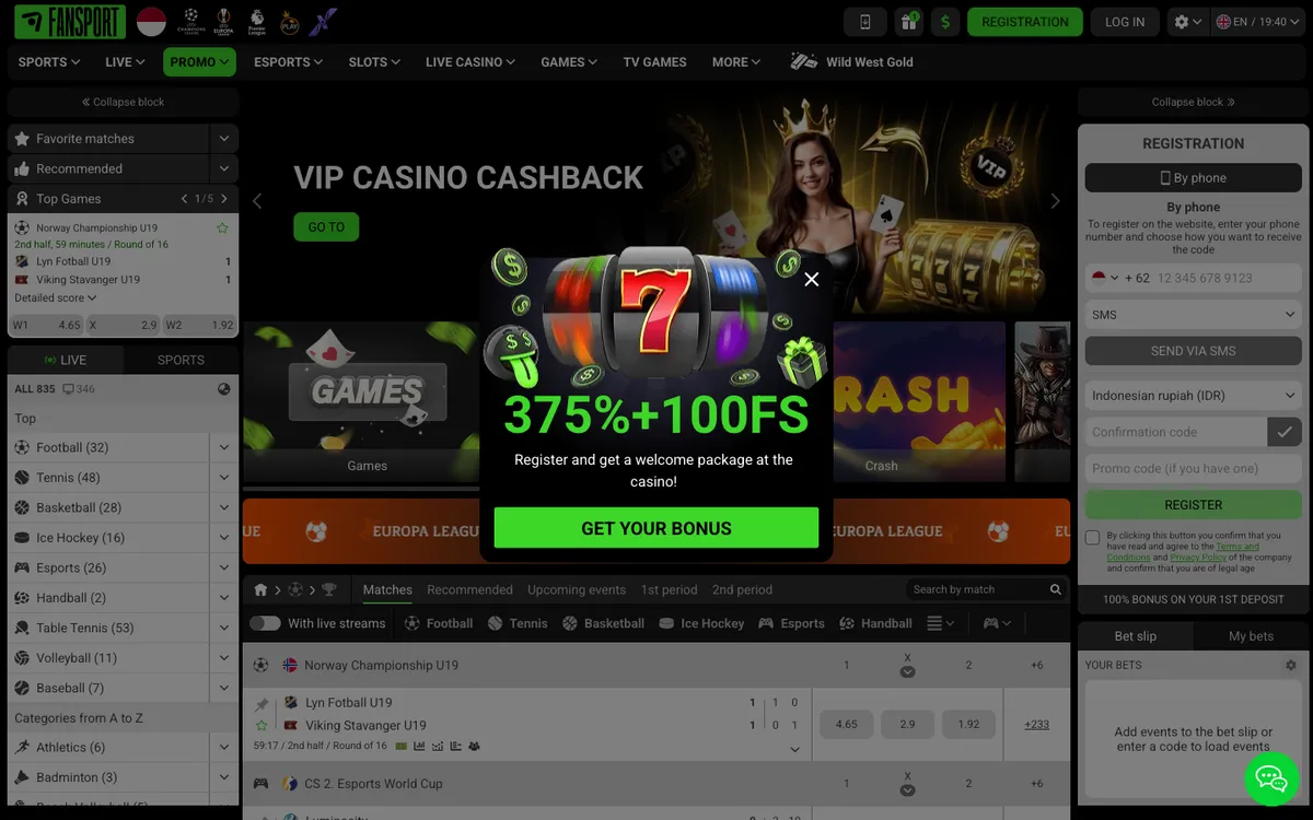 Fansport Casino — Home page, captured from Indonesia