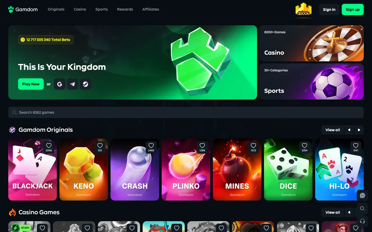 Gamdom Casino — Home page, captured from Bulgaria