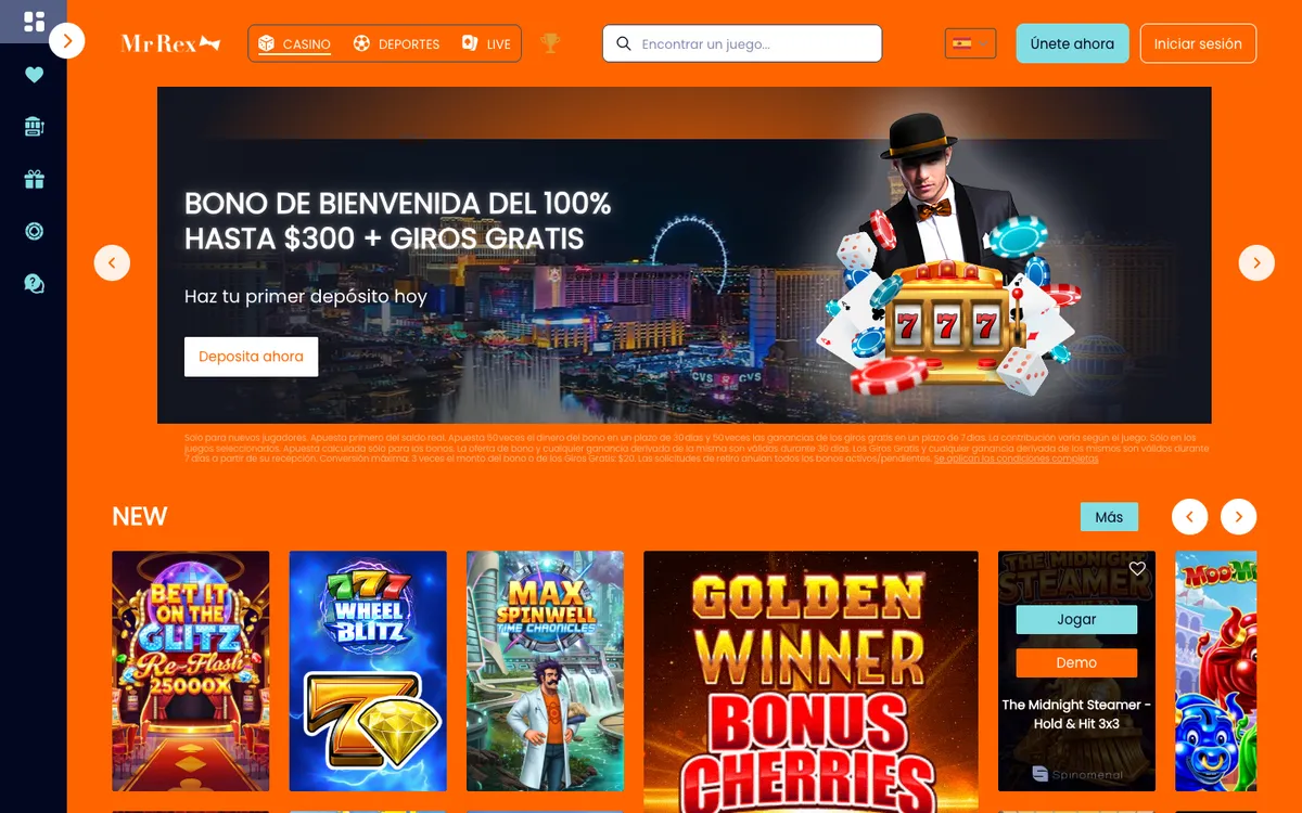 Mr Rex Casino — Home page, captured from Chile