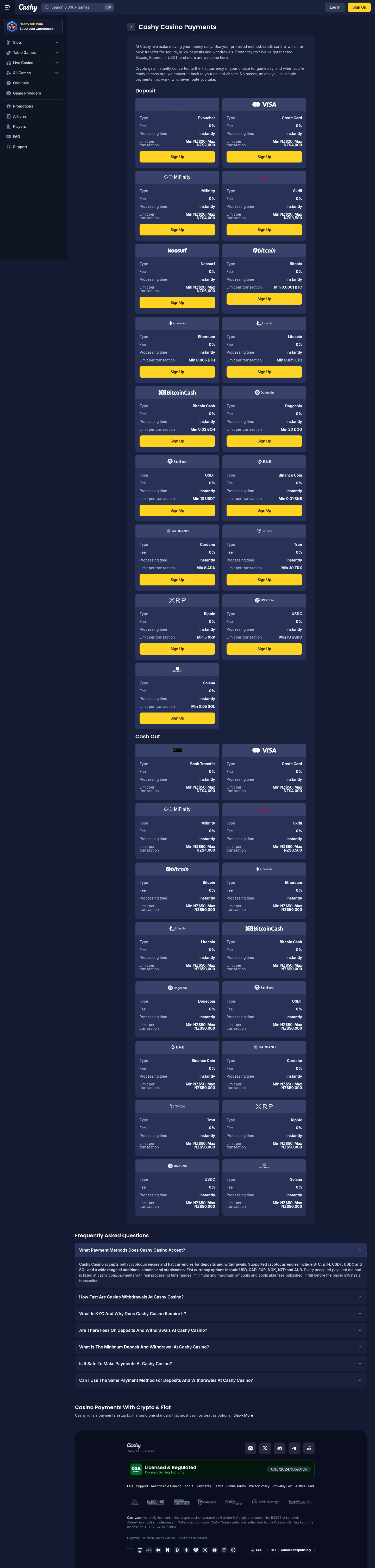 Cashy Casino — Payments, captured from New Zealand