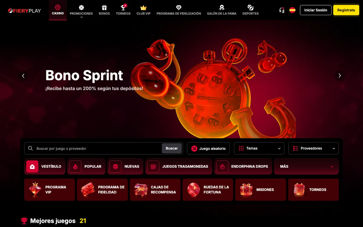 Fiery Play Casino — Home page, captured from Peru