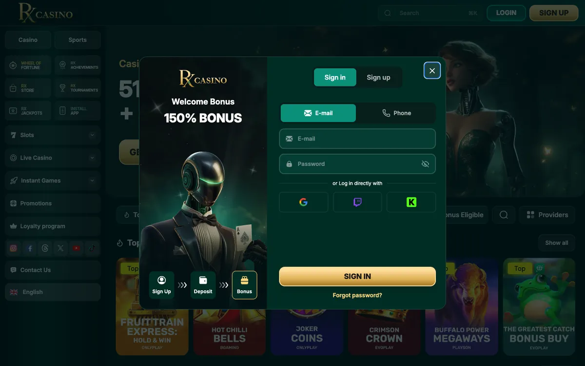 RX Casino — Sign-up, captured from France