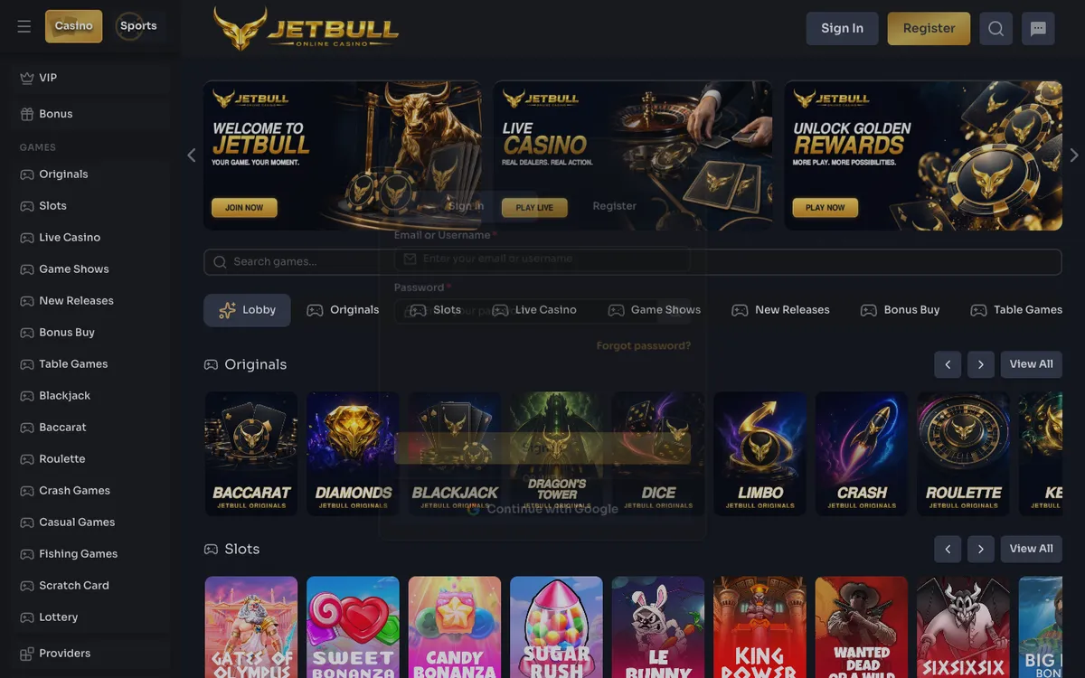 Jetbull Casino — Sign-up, captured from South Africa