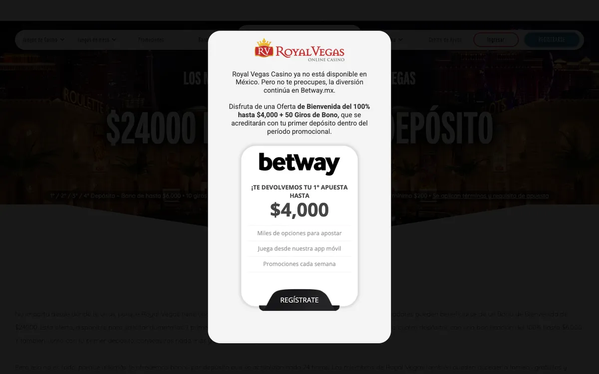 Royal Vegas Casino — Promotions, captured from Mexico