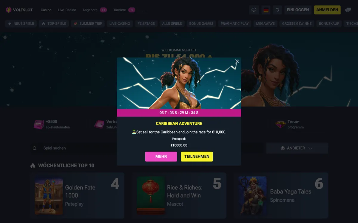 Voltslot Casino — «Главная», снято из страны Австрия