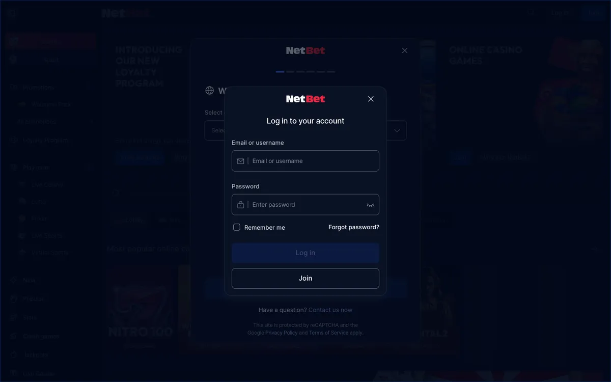 NetBet Casino — Sign-up, captured from France