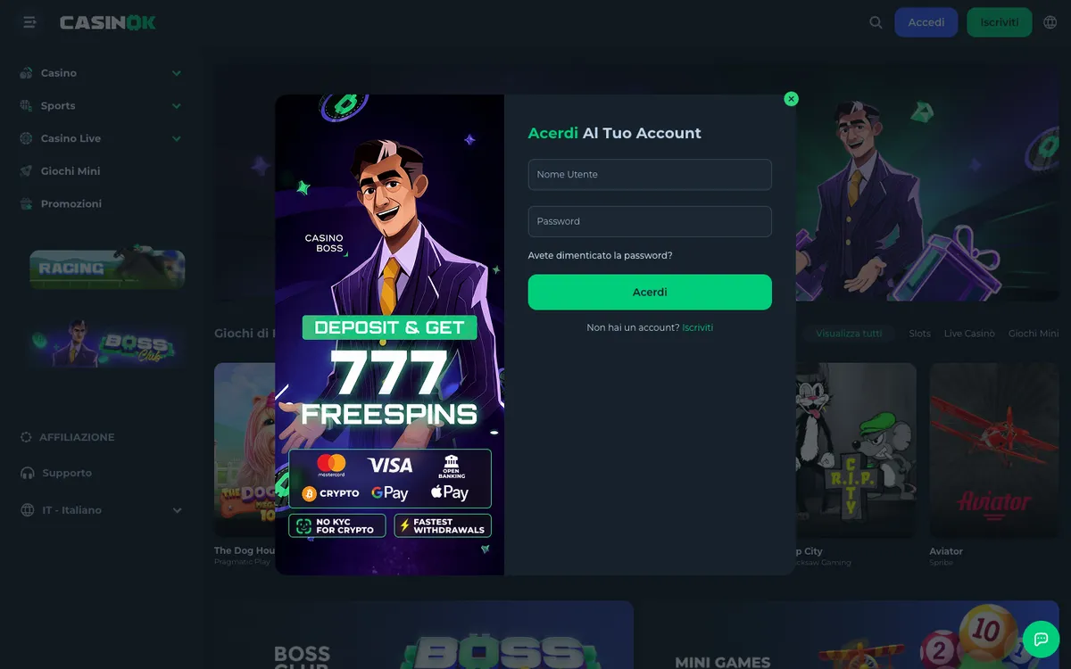 CasinOK — Payments, captured from Italy