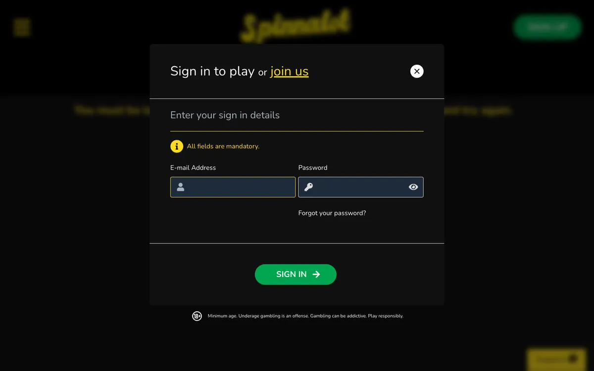 Spinnalot Casino — «Платежи», снято из страны Канада