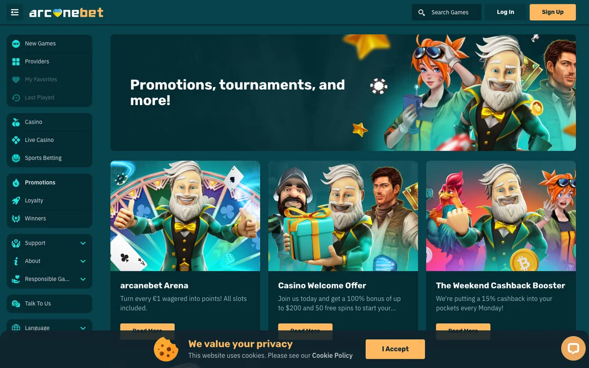 arcanebet Casino — Promotions, captured from Argentina