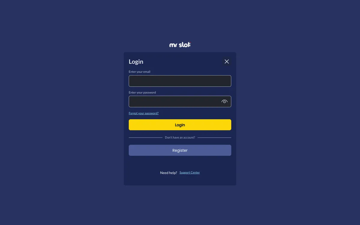 Mr Slot Casino — Sign-up, captured from United Kingdom