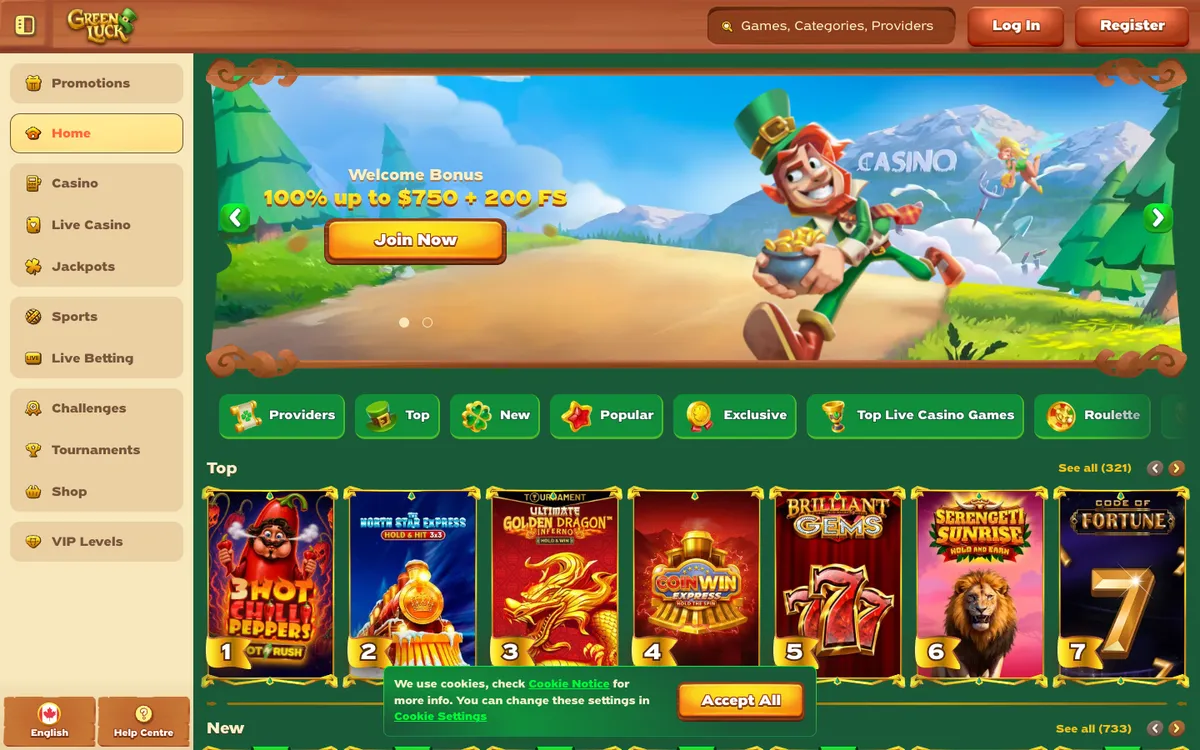 Greenluck Casino — «Главная», снято из страны Канада