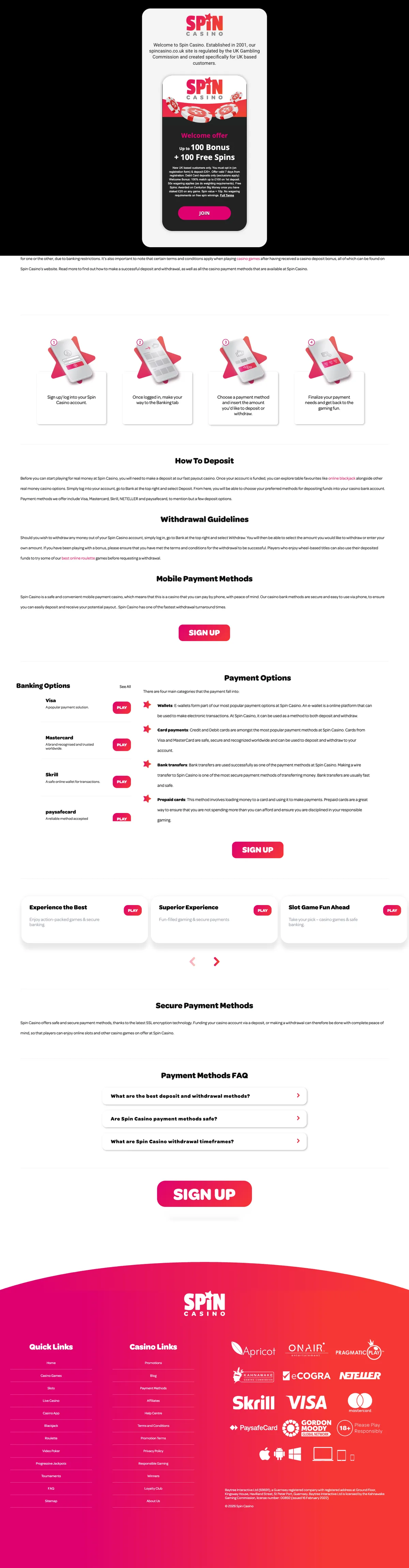 Spin Casino — Payments, captured from United Kingdom