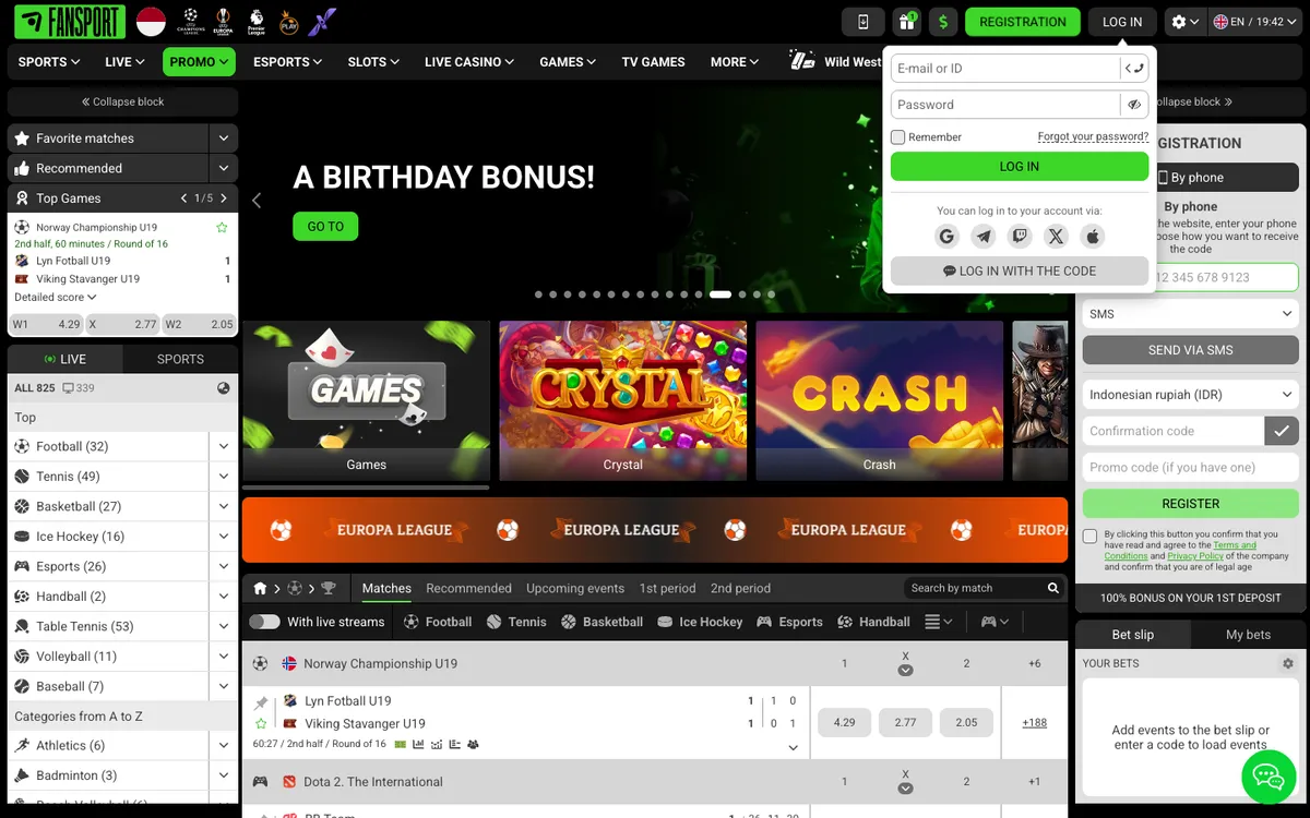 Fansport Casino — Sign-up, captured from Indonesia