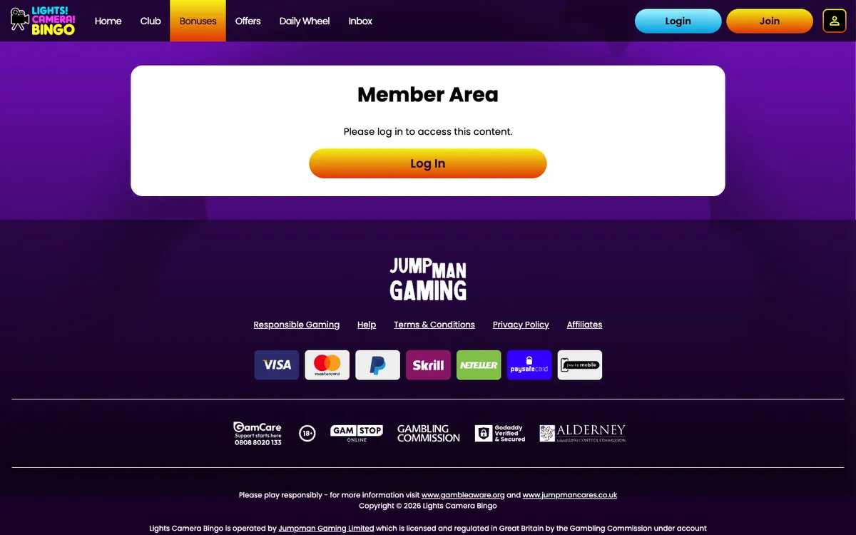 Lights Camera Bingo Casino — Promotions, captured from United Kingdom