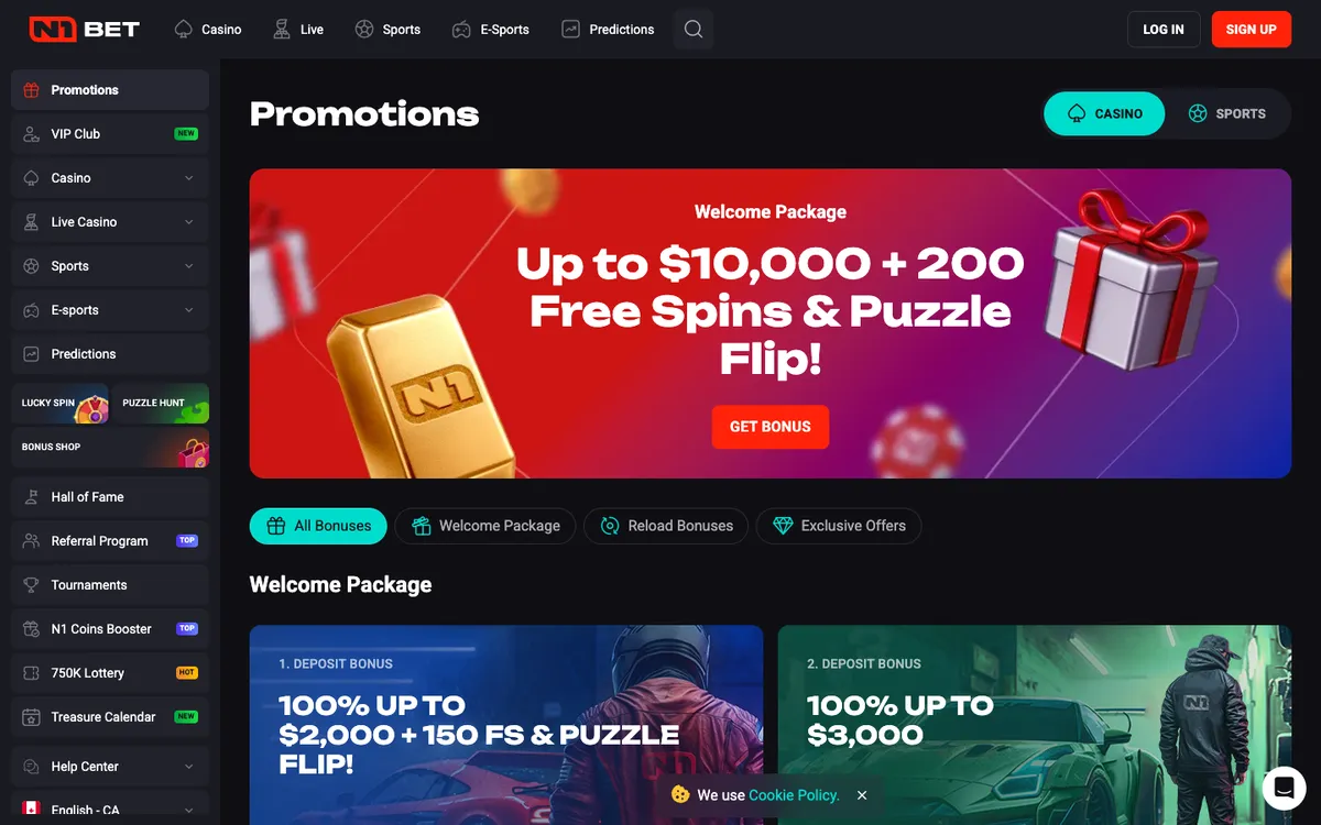 N1Bet Casino — «Акции», снято из страны Канада