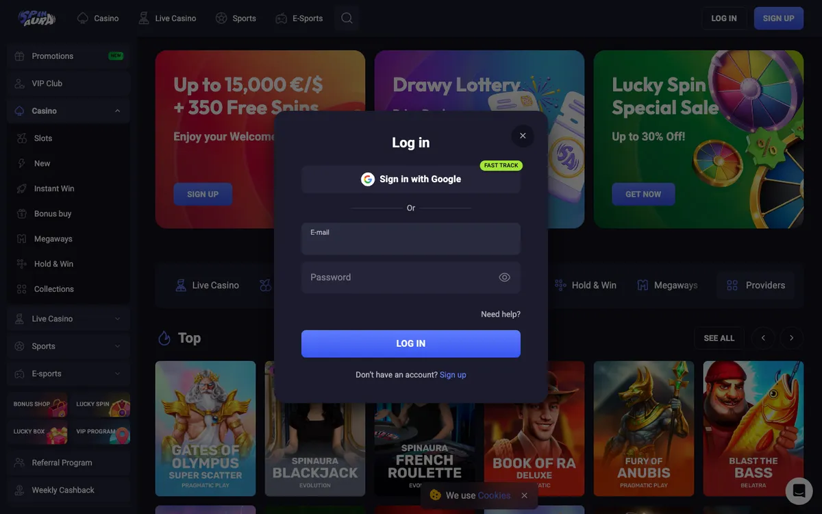 Spin Aura Casino — Sign-up, captured from Belgium
