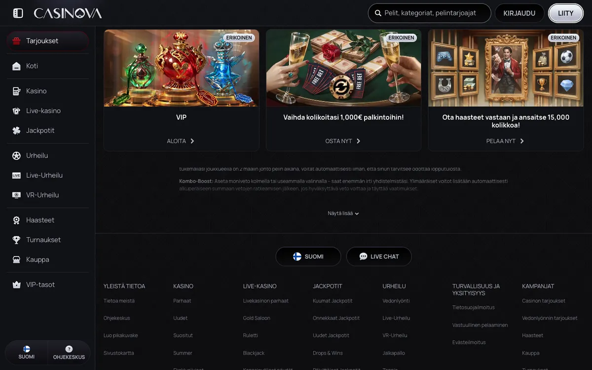 Casinova Casino — «Акции», снято из страны Финляндия