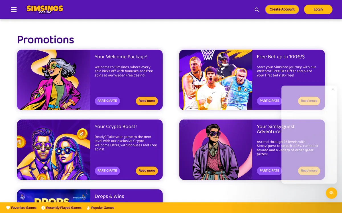 Simsinos Casino — «Акции», снято из страны Новая Зеландия