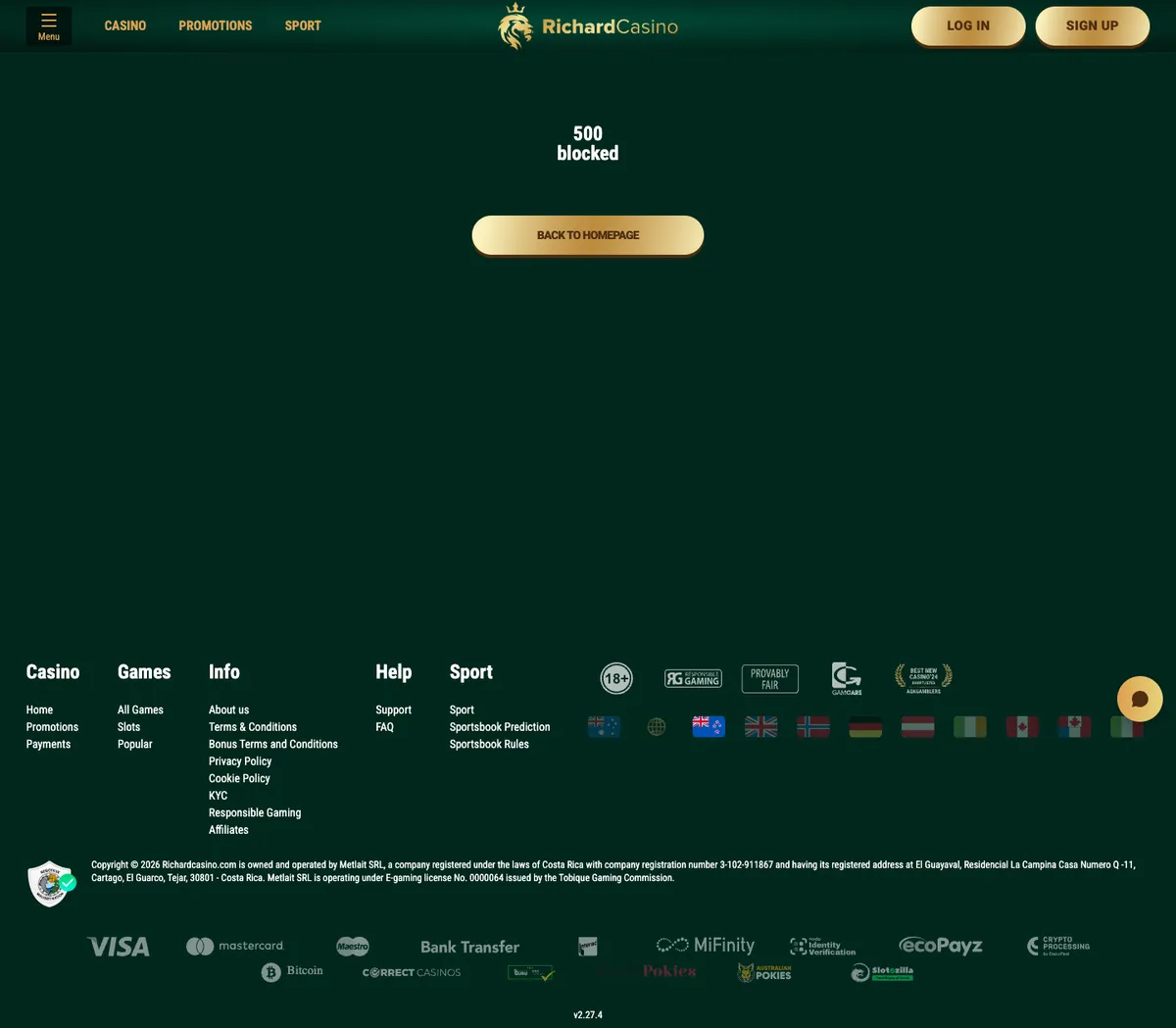Richard Casino — Payments, captured from New Zealand