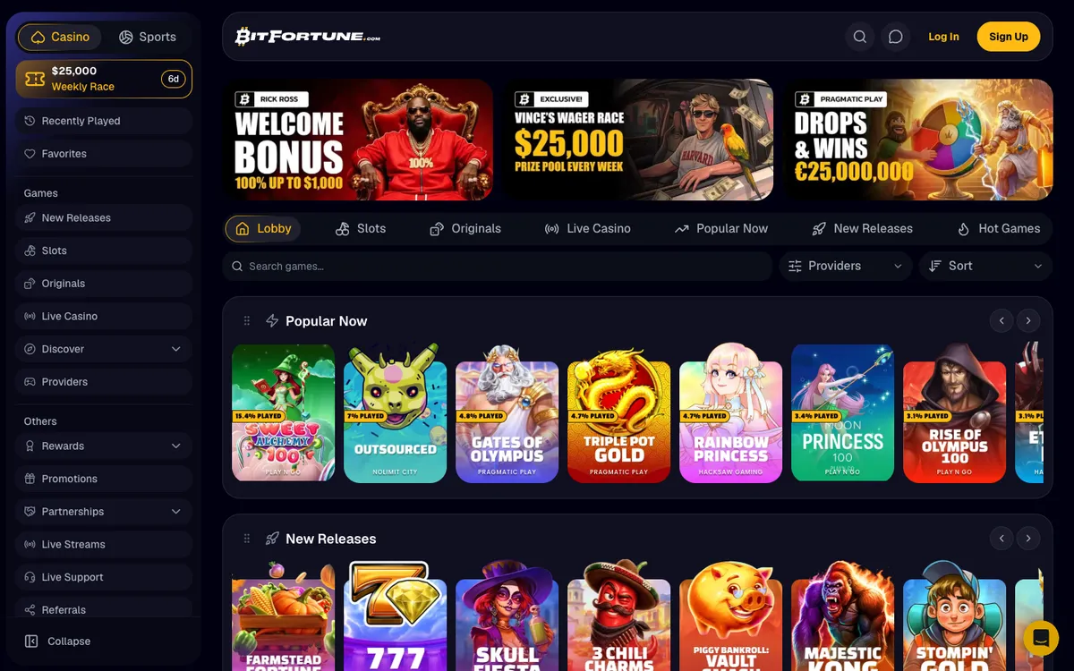 BitFortune Casino — Home page, captured from Finland