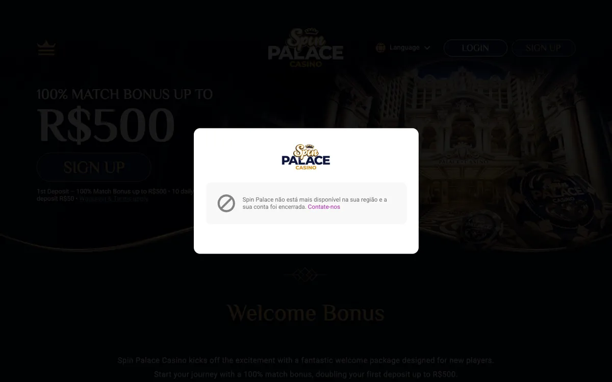 Spin Palace Casino — Promotions, captured from Brazil