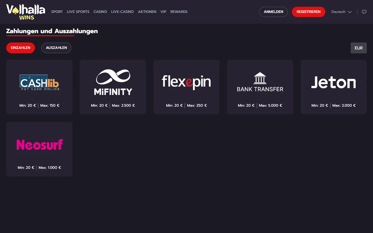 Valhalla Wins Casino — «Платежи», снято из страны Германия