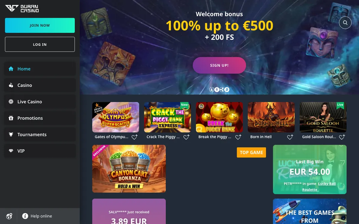 BuranCasino — Home page, captured from New Zealand
