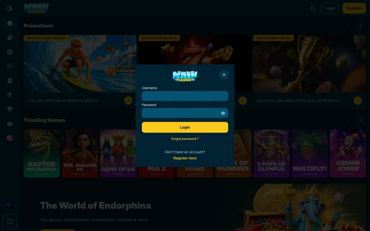Nalu Casino — Sign-up, captured from Australia