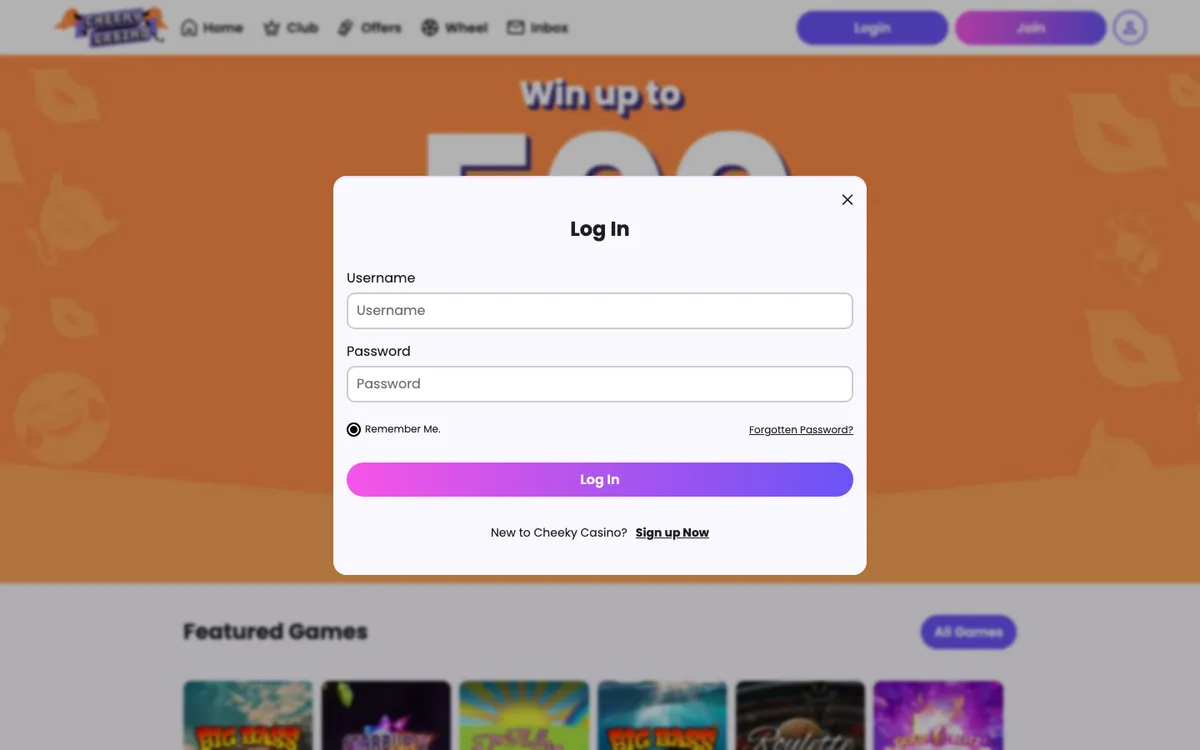 Cheeky Casino — Sign-up, captured from United Kingdom